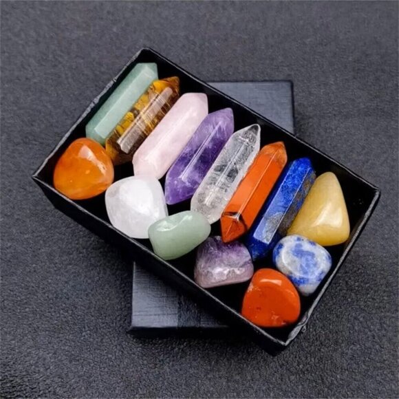 Healing Stones And Crystals Reiki Chakra Meditation Bedroom Décor 14 Pcs Set - Picture 1 of 6